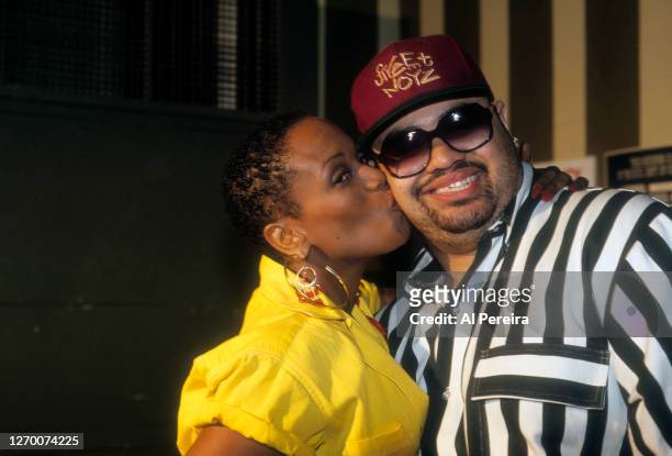 Rapper Heavy D appears in a backstage photo with Toukie Smith on June 10, 1993 in New York City.