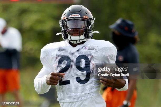 Tarik Cohen of the Chicago Bears runs with the ball during training camp at Halas Hall on September 01, 2020 in Lake Forest, Illinois.