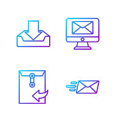 Set line Express envelope, Envelope, Download inbox and Monitor and envelope. Gradient color icons. Vector