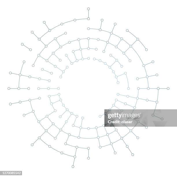 bildbanksillustrationer, clip art samt tecknat material och ikoner med abstrakta anslutna linjer med prickar polära koordinater. kopiera utrymme i mitten. observera global färgtoning av linjer. - datornätverk