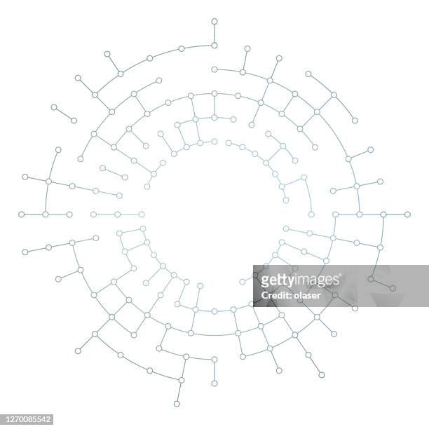 abstract connected lines with dots polar coordinates. copy space in middle. note global color gradient of lines. - technology stock illustrations