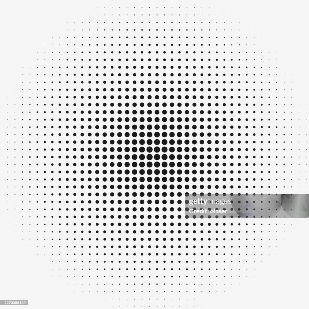 Punti nella serie della griglia matrice con sfumatura di dimensione radiale. Modello di righe e colonne.