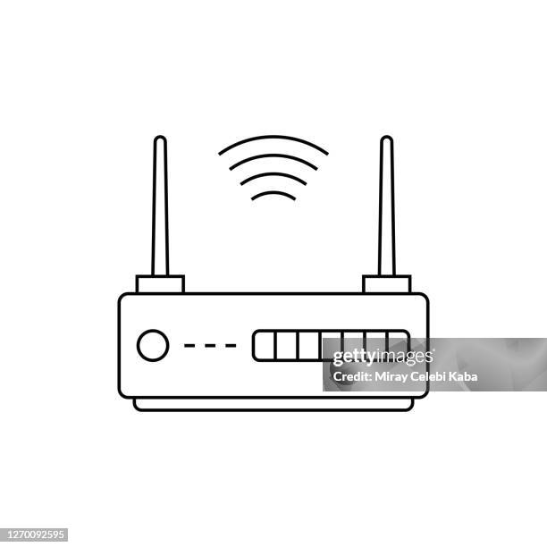 hotspot line icon - cable modem stock illustrations