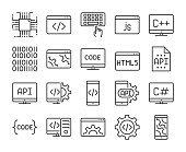 Programming icon. Development and Programming line icons set. Editable stroke.