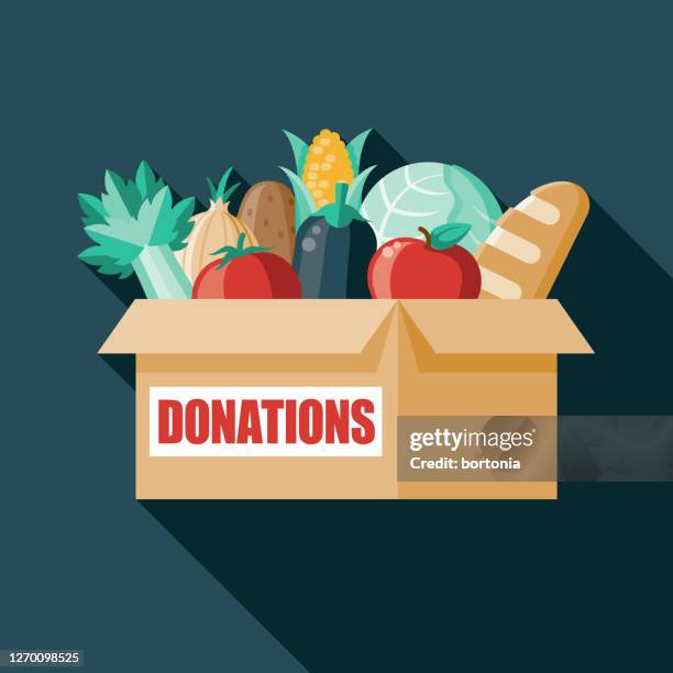 lebensmittelspende-box - wohltätigkeitsaktion stock-grafiken, -clipart, -cartoons und -symbole