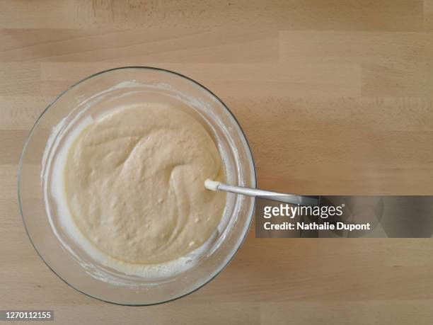preparation in a bowl to make a homemade cake - nut butter stock pictures, royalty-free photos & images