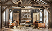 3d render of a luxurious interior of a winter cottage