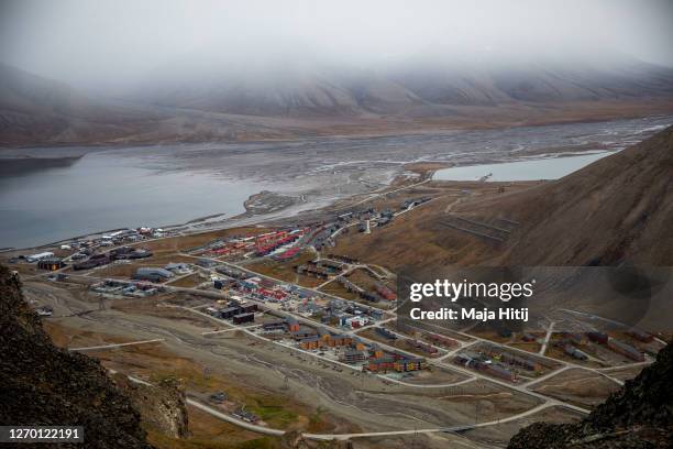 General view of Longyearbyen on August 28, 2020 in Longyearbyen, Norway. Svalbard archipelago lies approximately 1,200km north of the Arctic Circle....