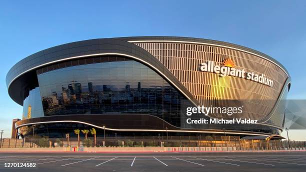 allegiant stadium exterior, home of the las vegas raiders - american football ball stadium stock pictures, royalty-free photos & images