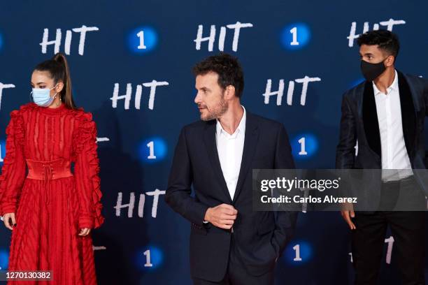 Actress Leire Cabezas, actor Daniel Grao and actor Nourdin Batan attend 'Hit' premiere at Palacio de Congresos Europa during the FesTVal 2020 on...