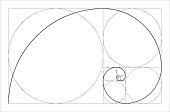 Golden ratio geometric concept. Fibonacci spiral. Vector illustration.
