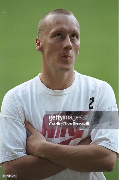 Portrait of Lee Dixon of Arsenal before the European Cup Winners Cup final against Real Zaragoza in Paris. Real Zaragoza won the match 2-1. \...