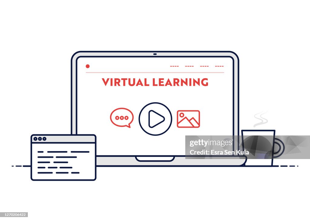 Virtual Learning Creativity Virtual Learning Concept With Line Laptop Illustration With Editable ...