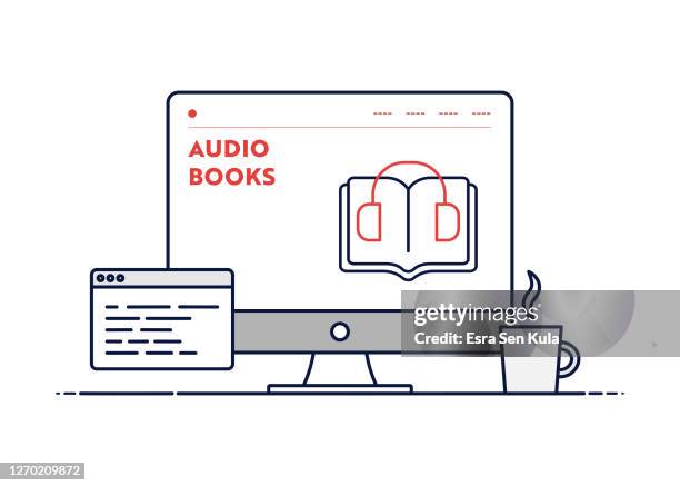 audio books concept with line computer illustration with editable stroke. - self improvement icon stock illustrations