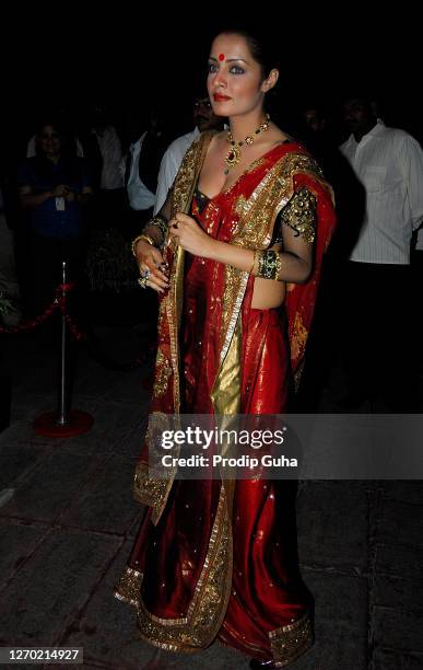 Celina Jaitly attends the Laila Khan and Farhan Furniturewallah wedding reception on April 16, 2010 in Mumbai, India.