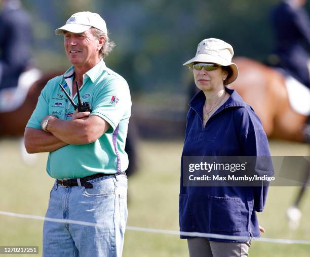 Mark Phillips and ex-wife Princess Anne, Princess Royal watch their daughter Zara Phillips compete in the dressage phase of the Festival of British...