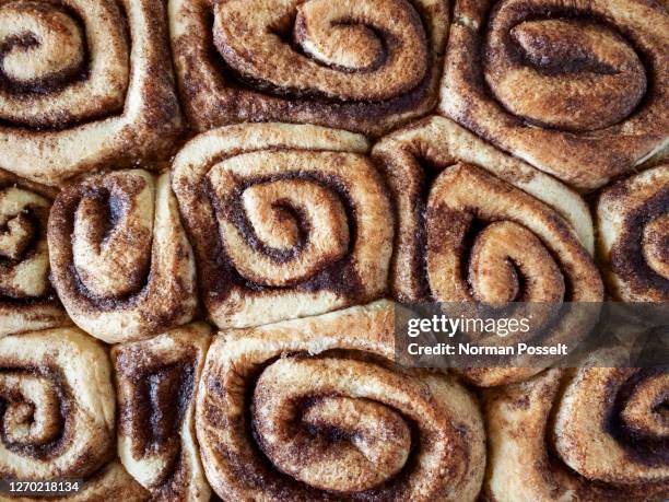 view from above cinnamon rolls - cinnamon bun stock pictures, royalty-free photos & images