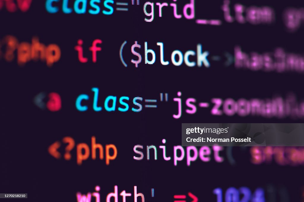 Close up computer code on screen