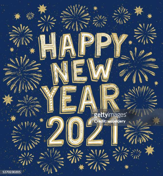 new year's doodle card on fireworks background, confetti and stars - light beam night stock illustrations