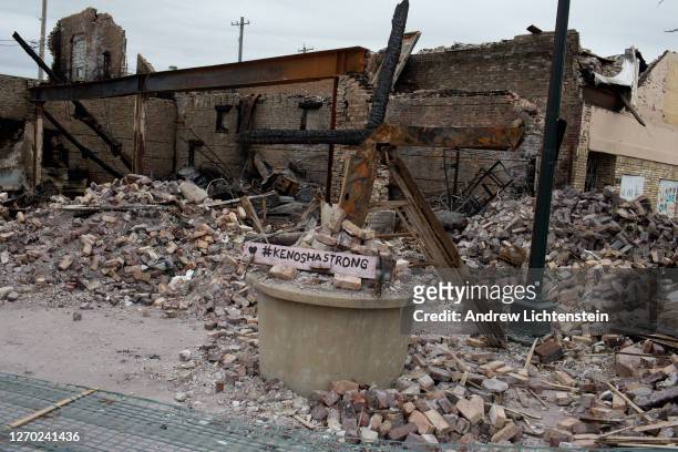 Section of the Uptown neighborhood remains in ruins after last week's rioting, on September 1 in Kenosha, Wisconsin. President Trump came to tour...