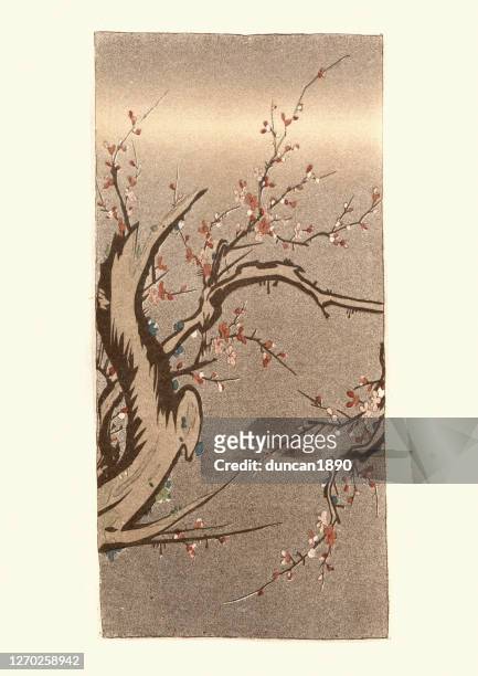 japanese floral pattern, after an 18th century tapestry - oriental garden stock illustrations