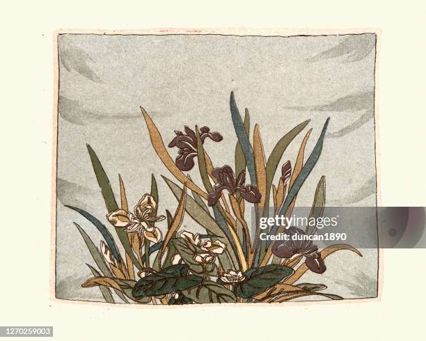 japanese floral pattern, after an 18th century tapestry - japanese garden stock illustrations