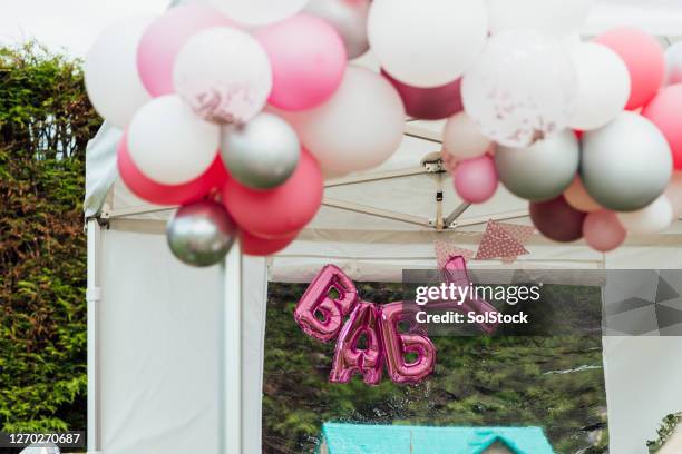 baby shower decorations - outdoor baby shower stock pictures, royalty-free photos & images