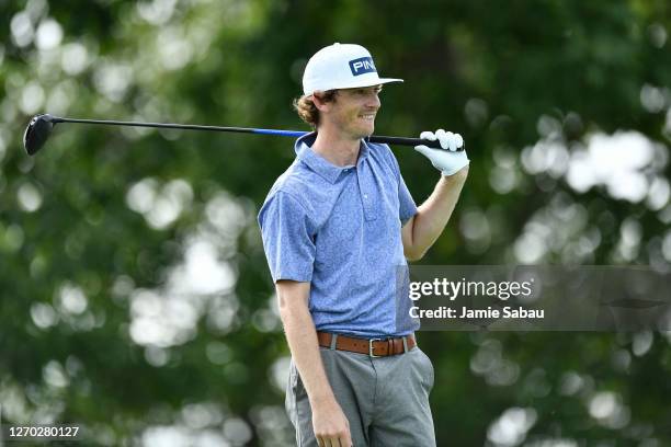 Will Wilcox in action during the second round of the Korn Ferry Tour Championship at Victoria National Golf Club on August 28, 2020 in Newburgh,...