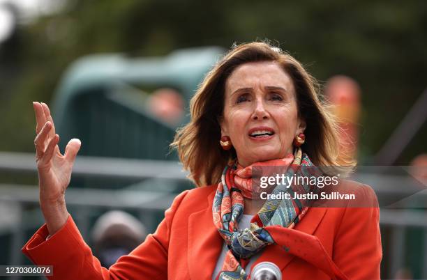 Speaker of the House Nancy Pelosi speaks during a Day of Action For the Children event at Mission Education Center Elementary School on September 02,...