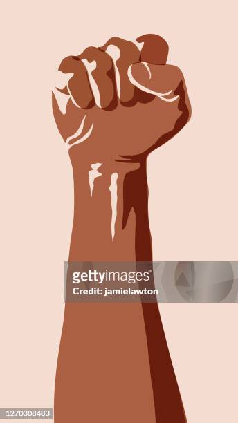 ilustraciones, imágenes clip art, dibujos animados e iconos de stock de ilustración del puño dibujado a mano - brazo elevado, saludo de derechos humanos, protesta, activista, revolución, igualdad, cambio - black power