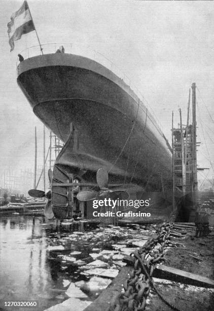 launching of steamboat "deutschland" 1900 - deutschland stock illustrations