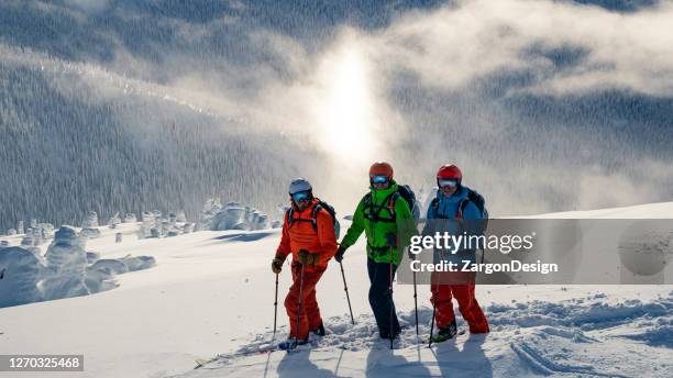 small group of skiers - sundog stock pictures, royalty-free photos & images