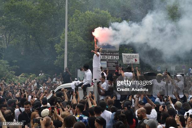 The mother of 17-year-old Nahel, who was shot in the chest by police in Nanterre, attends the protest on June 29, 2023 in Paris, France. At least 150...