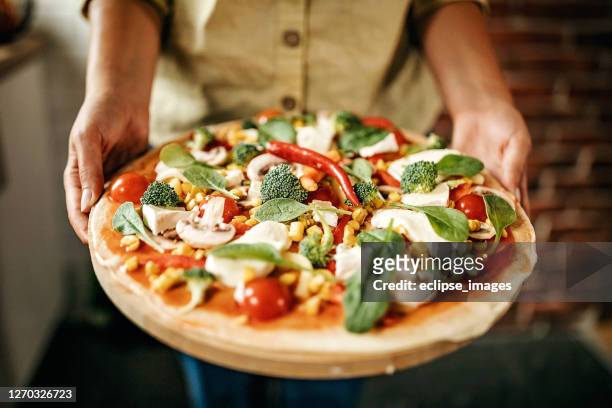 work of my hands - vegetable pizza stock pictures, royalty-free photos & images