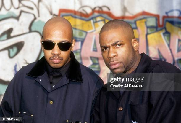 Run and Jam Master Jay of Rap Group Run-DMC appear in a portrait taken on October 10, 1992 in New York City.