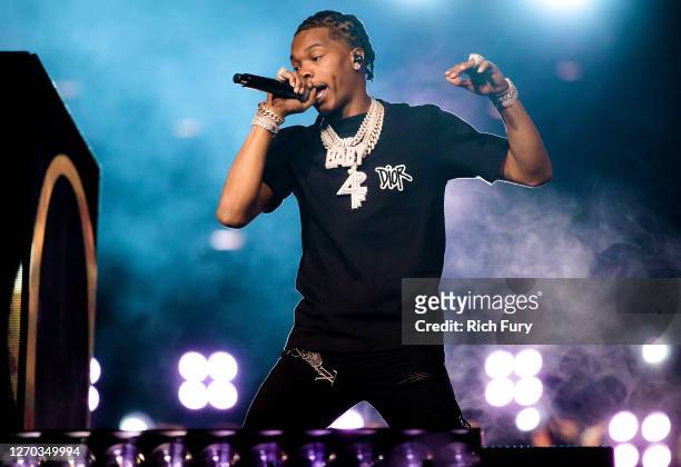 Lil Baby performs onstage during Day 2 of "Red Rocks Unpaused" 3-Day Music Festival presented by Visible at Red Rocks Amphitheatre on September 02,...