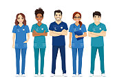 Multiethnic nurse characters group