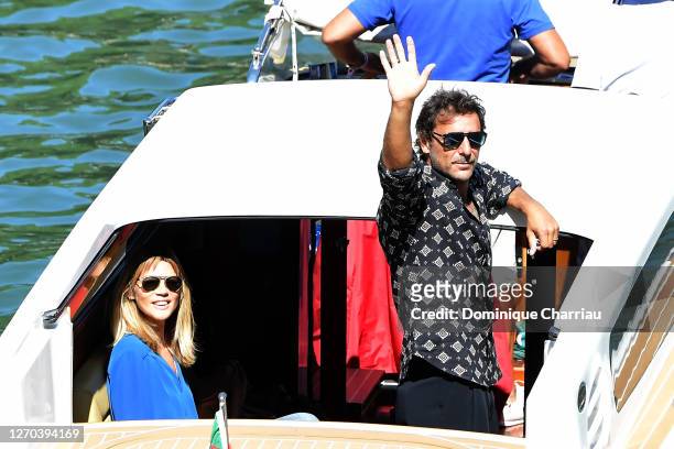 Gaia Trussardi and Adriano Gianini are seen leaving from the Excelsior during the 77th Venice Film Festival on September 03, 2020 in Venice, Italy.
