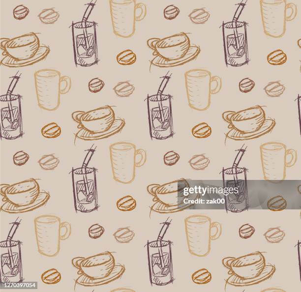 seamless pattern - fancy coffee maker stock illustrations