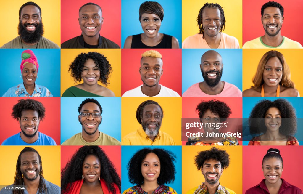 Head and shoulders portraits of diverse black people smiling