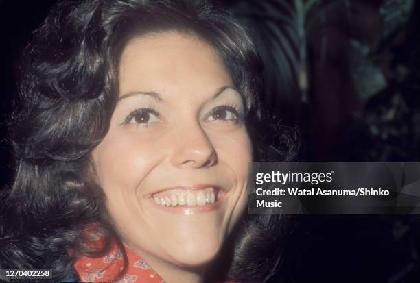 The Carpenters at a press conference at In On The Park Hotel in London, 8th February 1974. Karen Carpenter.