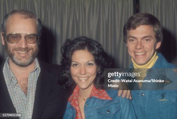 The Carpenters at a press conference at In On The Park Hotel in London, 8th February 1974.