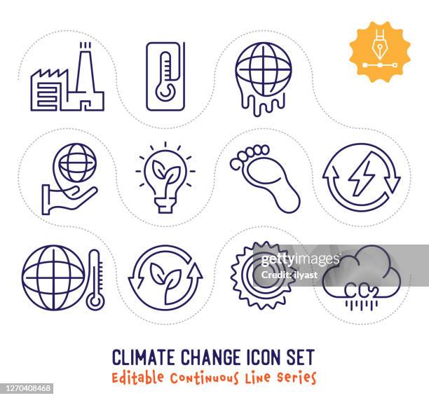 climate change editable continuous line icon pack - world vector editable stroke stock illustrations