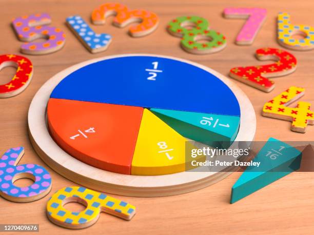 pie chart fractions - school maths lesson - fractions bildbanksfoton och bilder