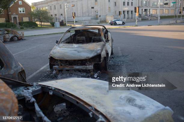 Week after rioting in response to the police shooting of Jacob Blake, the rubble of burned cars still decorate downtown, September 2, 2020 on...