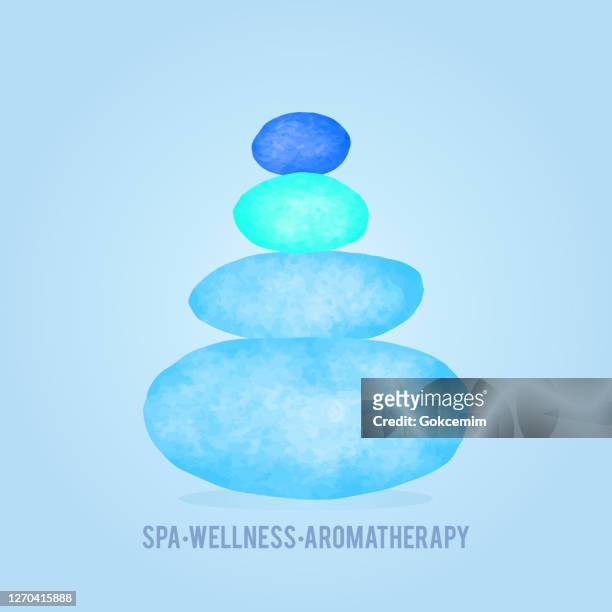 watercolor blue and turquoise colored balanced stones. beauty center, spa and wellness concept. design element, template. - turquoise gemstone stock illustrations