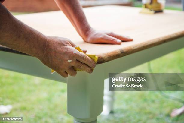 sanding the edges - wood furniture stock pictures, royalty-free photos & images