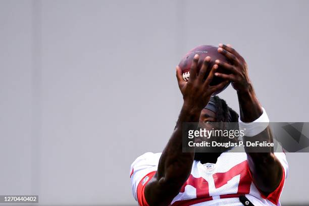 Ronald Jones II of the Tampa Bay Buccaneers makes a reception during training camp at Raymond James Stadium on September 03, 2020 in Tampa, Florida.