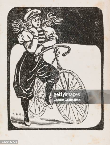 young woman riding a bicycle illustration 1900 - 1900 stock illustrations