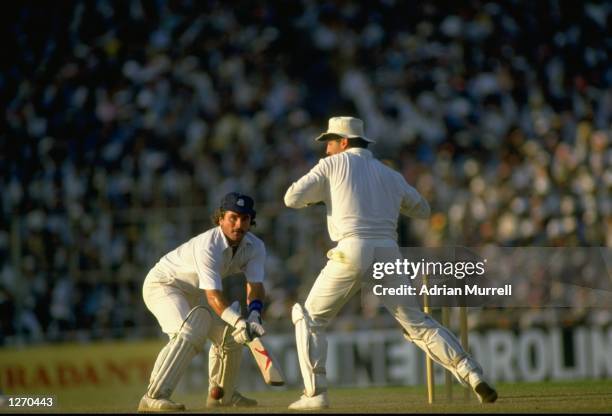 Allan Lamb of England in action during the World Cup final against Australia at Eden Gardens in Calcutta, India. Australia won the match by seven...